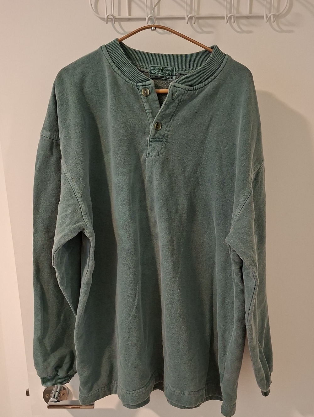 McIntosh & Seymour 100% Cotton Vintage 90s Rugby Henley Polo Sweatshirt (Size L)